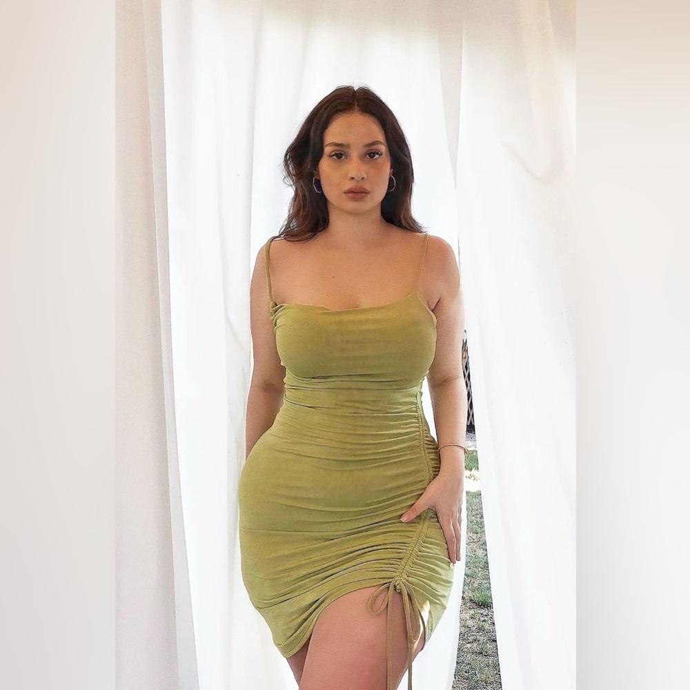 Fashion Nova Green Ruched Bodycon Mini Dress